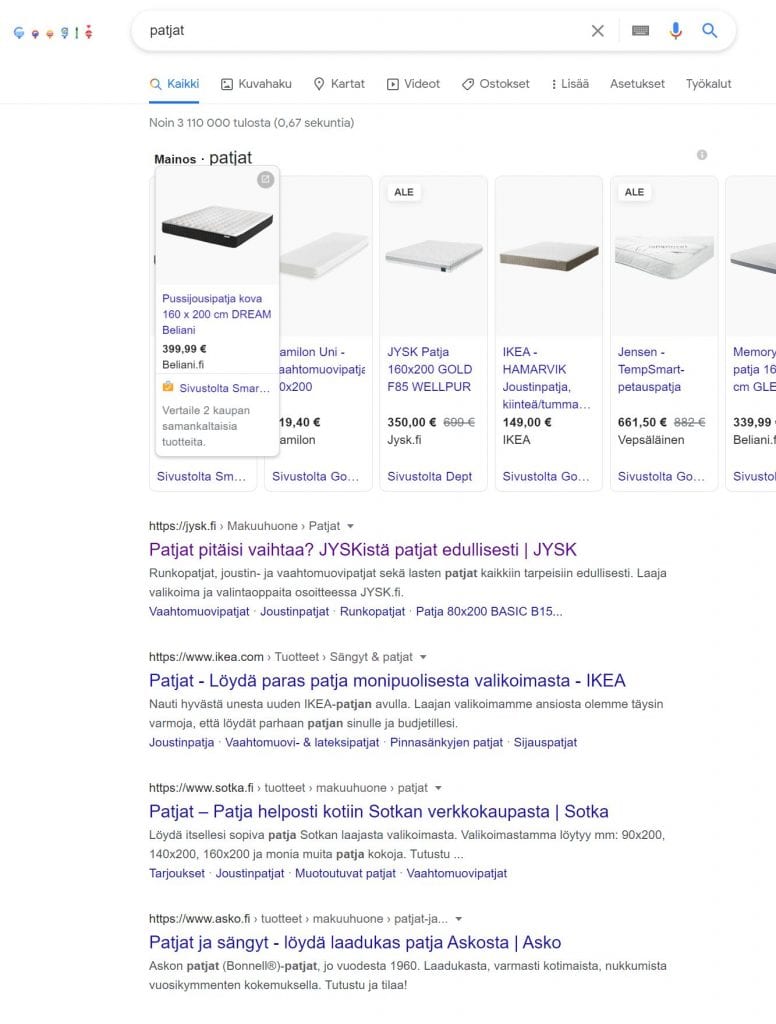 patjat haulla ei tullut vastaan hyviä tarjouksia
