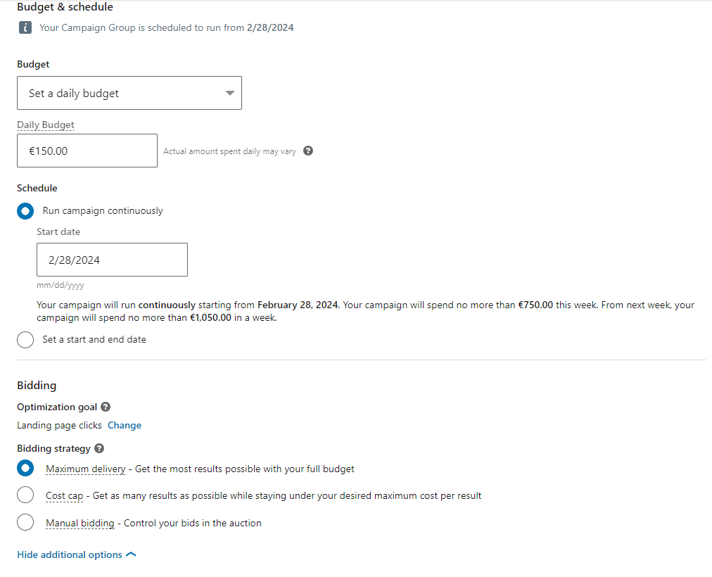 linkedin budjetti Linkedin mainonnan budjetti