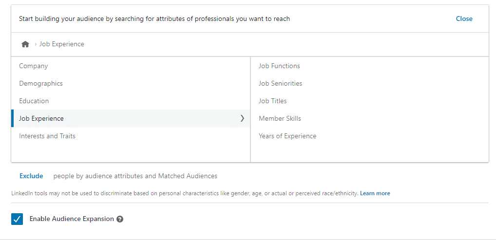 linkedin yleisön valinta Linkedin mainonnan kohderyhmä